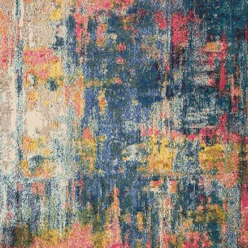 2' X 6' Blue And Yellow Abstract Power Loom Non Skid Area Rug